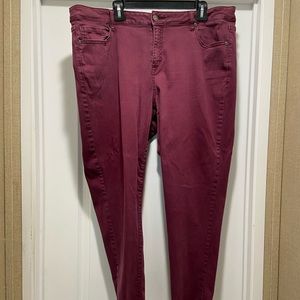 Maroon colored skinny jeans